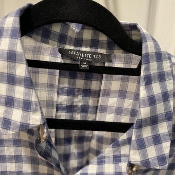 Women's Lafayette 148 Blue and White Cotton Buttondown Size Medium - Picture 3 of 6